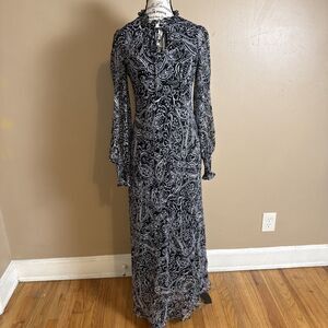 CALVIN KLEIN Womens Hight Low Maxi Dress Size 4 Floral Sheer V-Neck 3/4 SLV